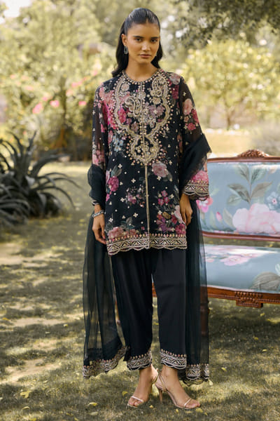 Ridhi Mehra Black print embroidered kurta set RIDHJUL26D150208