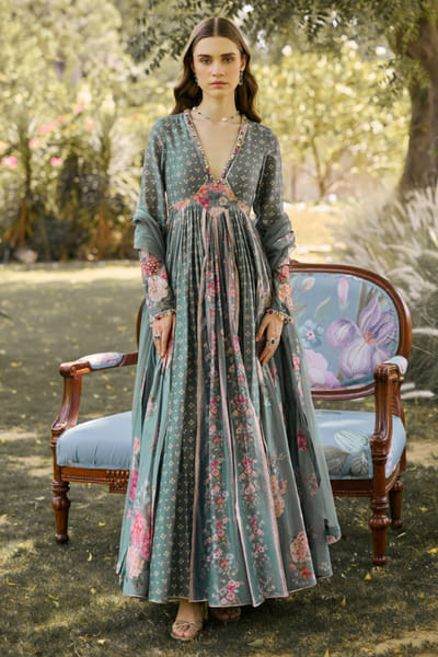 Ridhi Mehra Sage green printed anarkali set RIDHJUL26D150211