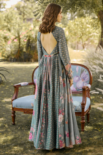 Ridhi Mehra Sage green printed anarkali set RIDHJUL26D150211