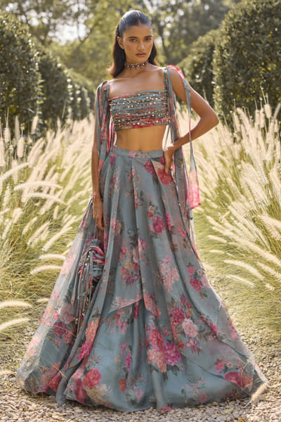 Ridhi Mehra Powder blue print embroidered lehenga set RIDHJUL26D150213