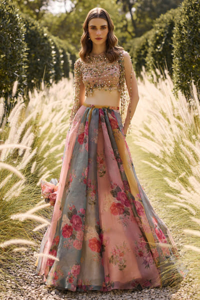 Ridhi Mehra Multicolour print embroidered lehenga set RIDHJUL26D150215