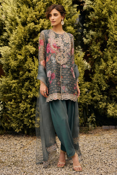 Ridhi Mehra Sage green print embroidered kurta set RIDHJUL26D150216