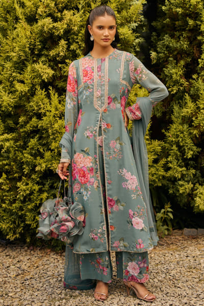 Ridhi Mehra Sage green printed embroidered kurta set RIDHJUL26D150227