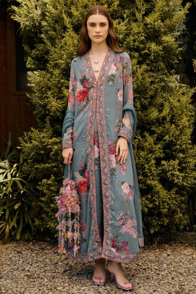 Ridhi Mehra Powder blue print embroidered kurta set RIDHJUL26D150228