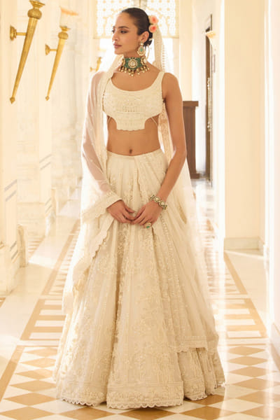 Ivory embroidered lehenga set