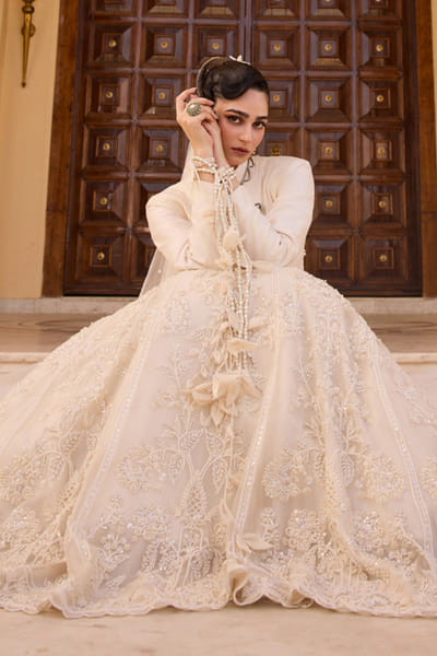 Ivory embroidered organza lehenga set