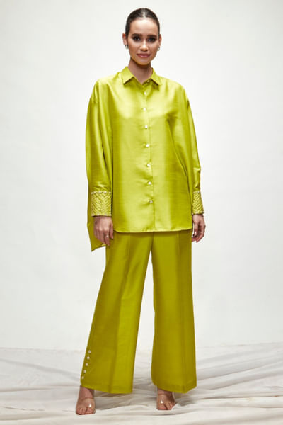 Lime green silk blend co-ords