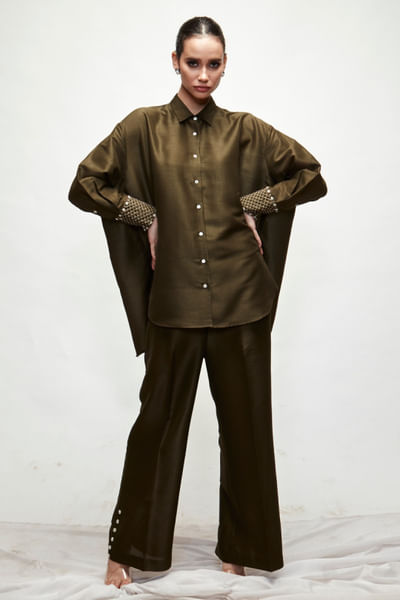 Green silk blend co-ords