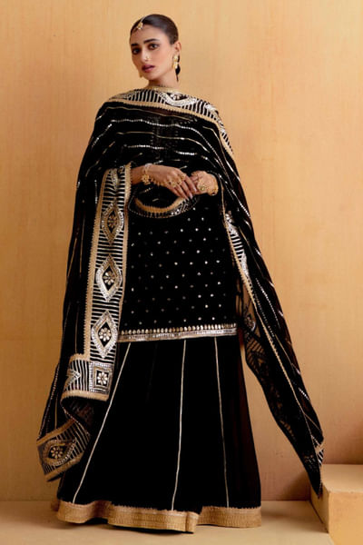 Black gota embroidered kurta lehenga set