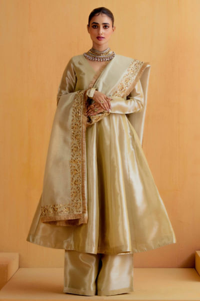 Antique silver anarkali and farshi salwar set