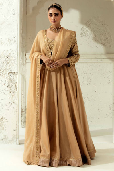 Gold embroidered blended-silk lehenga set