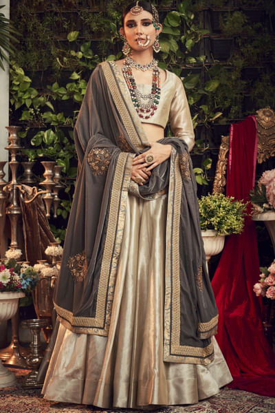 Champagne silk-tissue lehenga set
