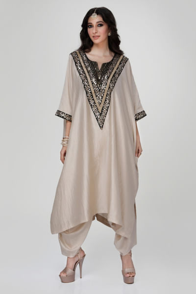 Almond embroidered kaftan set