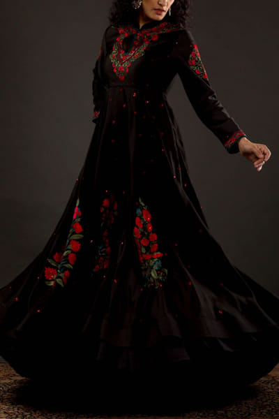 Rohit Bal Black chanderi silk anarkali set ROB1008WCK06