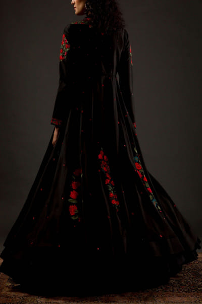 Rohit Bal Black chanderi silk anarkali set ROB1008WCK06