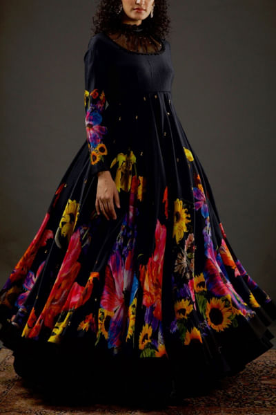 Black printed anarkali set