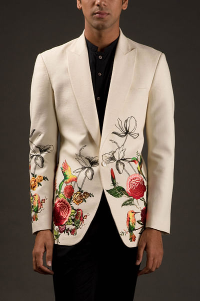 Ivory embroidered tuxedo suit