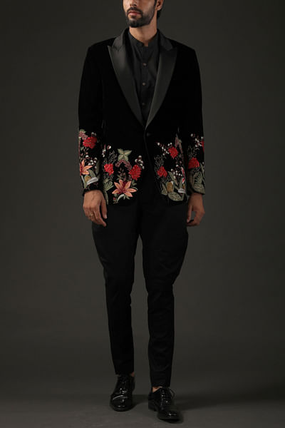Black embroidered tuxedo suit