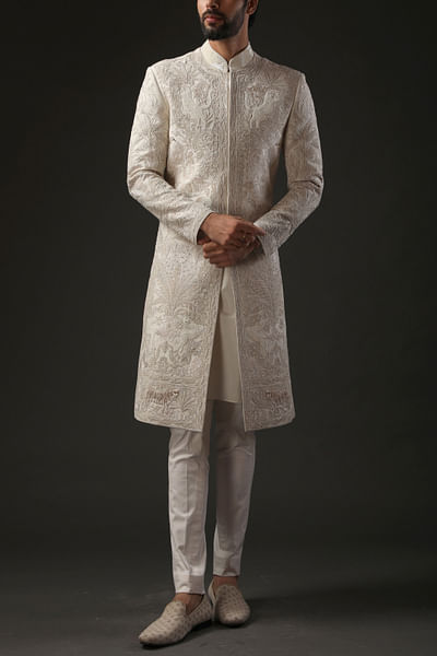 Ivory embroidered sherwani