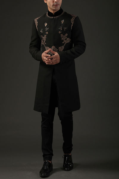 Black zari embroidered sherwani