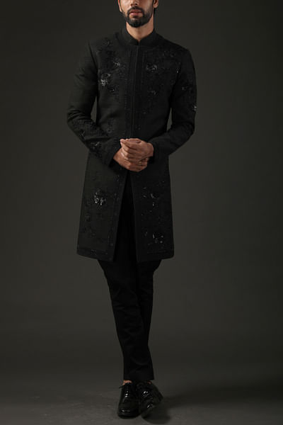 Black silk sherwani