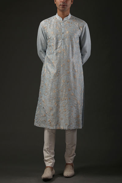 Powder blue cotton kurta set