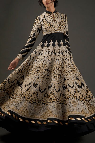 Black chanderi silk anarkali set
