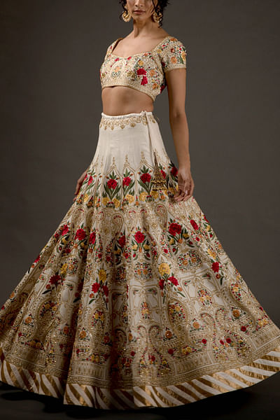 Ivory embroidered lehenga set