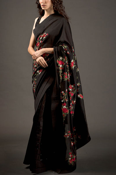 Black embroidered sari set