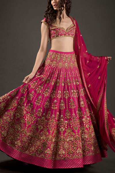 Fuchsia embroidered lehenga set