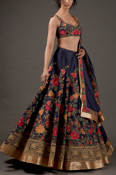 Indigo chanderi silk lehenga set