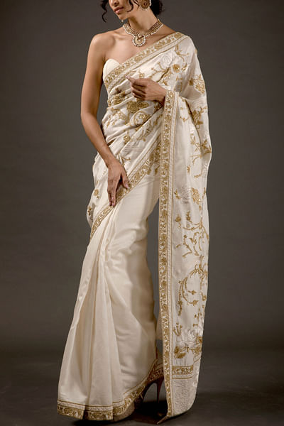 Ivory embroidered sari set