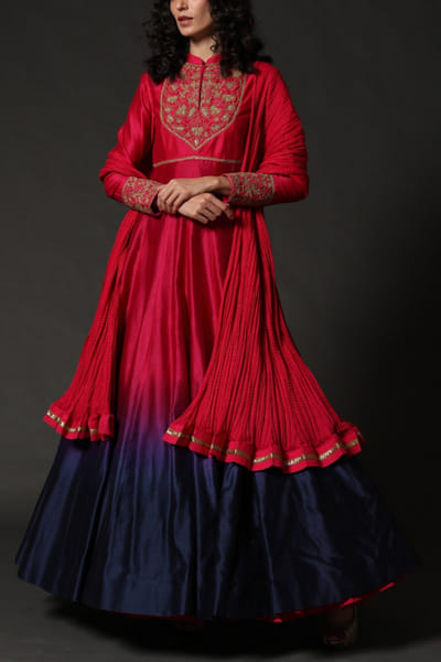 Rohit Bal Fuschia and blue ombre anarkali set ROBJAN2209