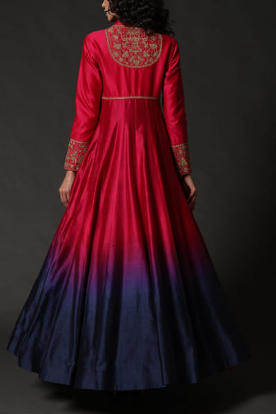 Rohit Bal Fuschia and blue ombre anarkali set ROBJAN2209
