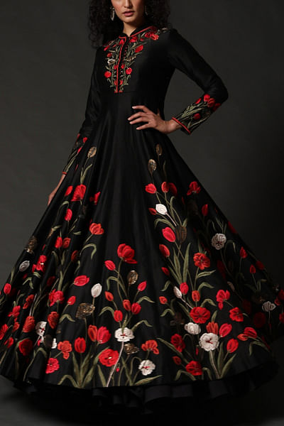 Black embroidered anarkali set