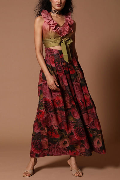 Floral printed crop top and skirt