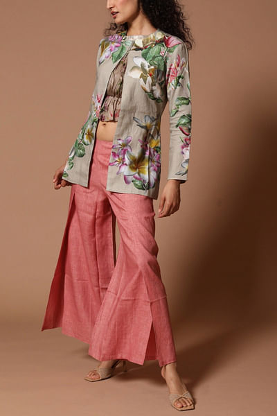 Printed linen jacket and pants