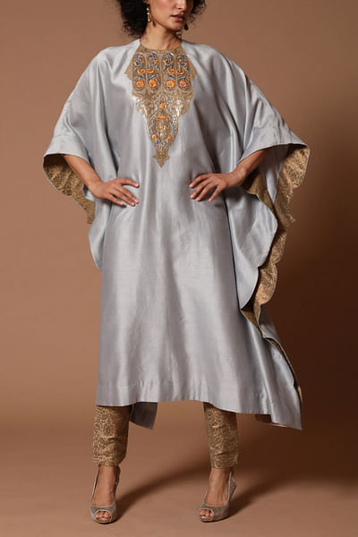 Ice grey chanderi kaftan set