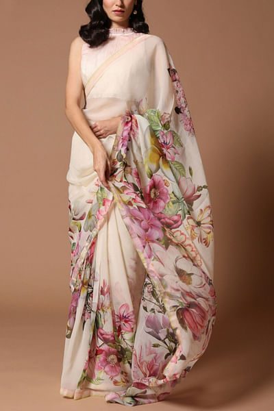 Ivory printed sari