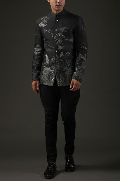 Black shibori printed bandhgala