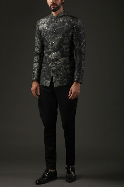 Black shibori printed bandhgala