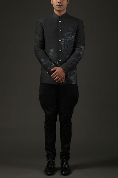 Black shibori printed bandhgala