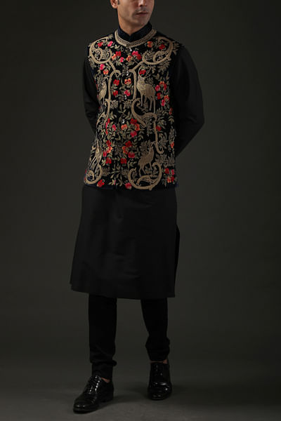 Black embroidered Nehru jacket