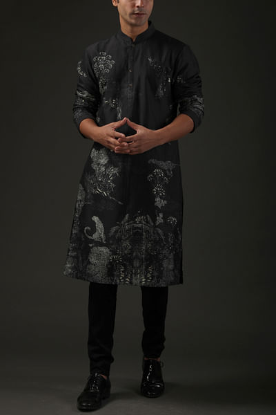 Black shibori printed kurta set