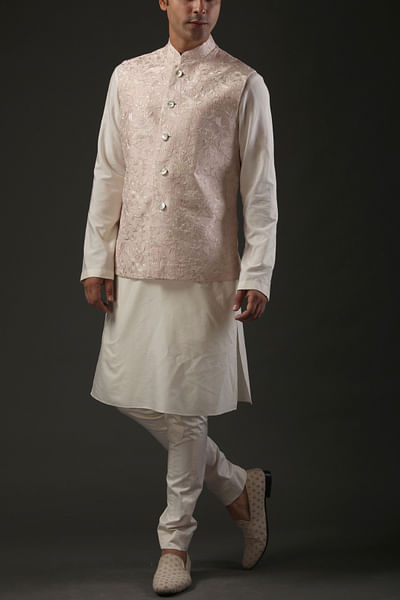 Powder pink embroidered Nehru jacket