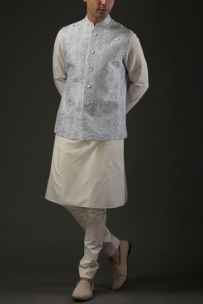 Powder blue embroidered Nehru jacket