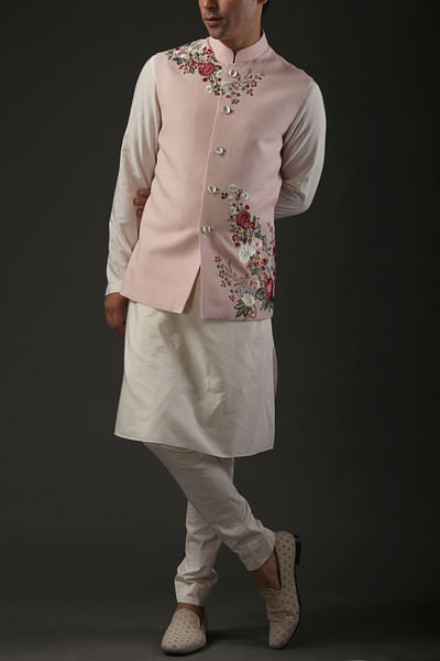 Powder pink embroidered Nehru jacket