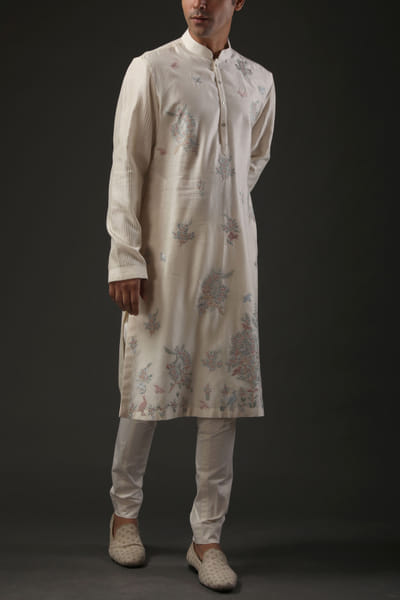 Ivory embroidered cotton kurta set