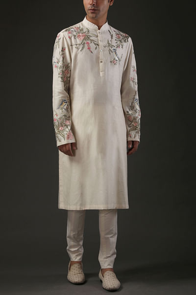 Ivory floral embroidered kurta set