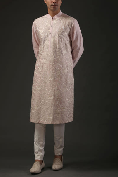 Powder pink embroidered kurta set